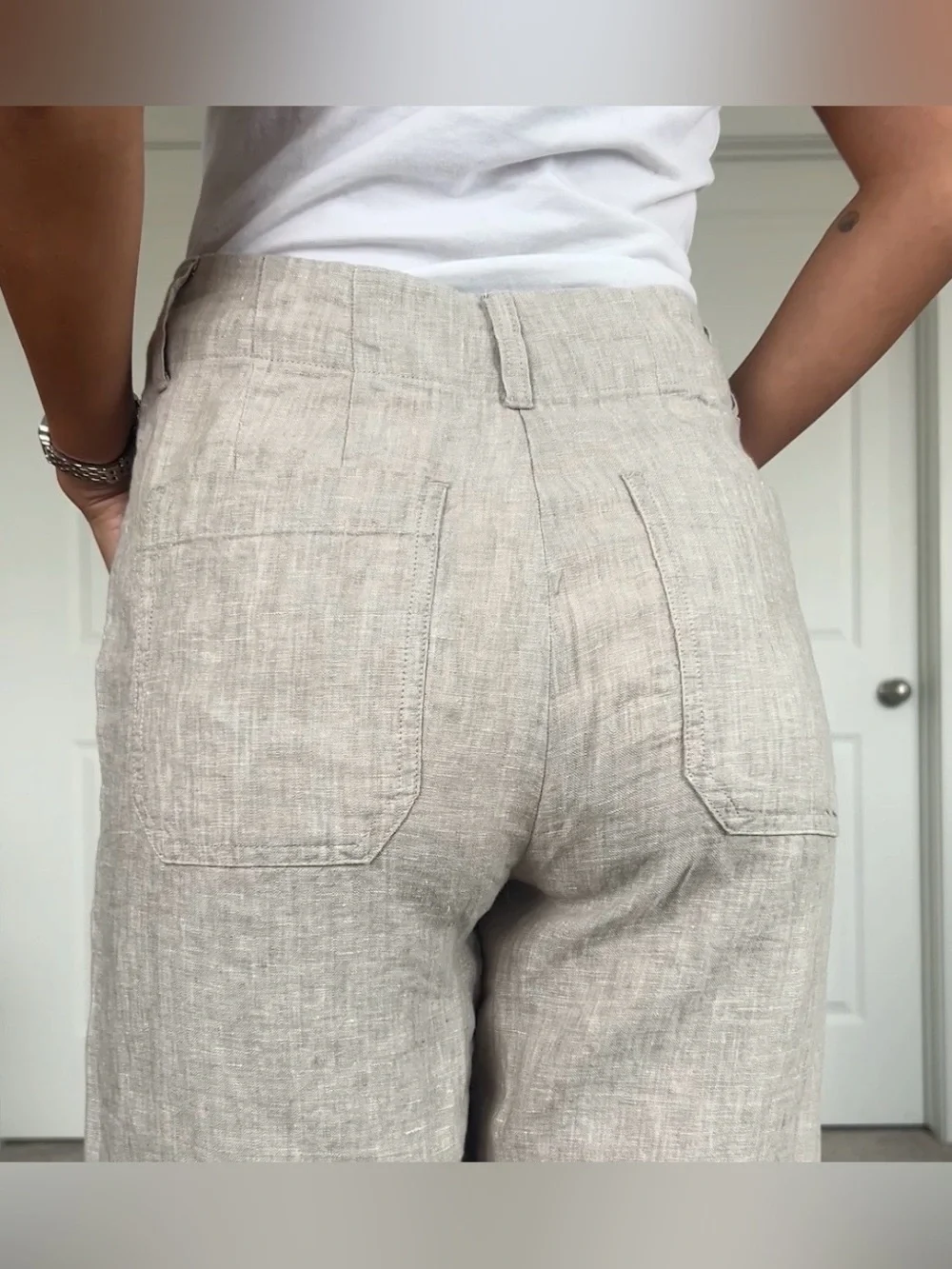 NWT Quince 100% European Linen Patch Pocket Wide Leg Pants, Size 4